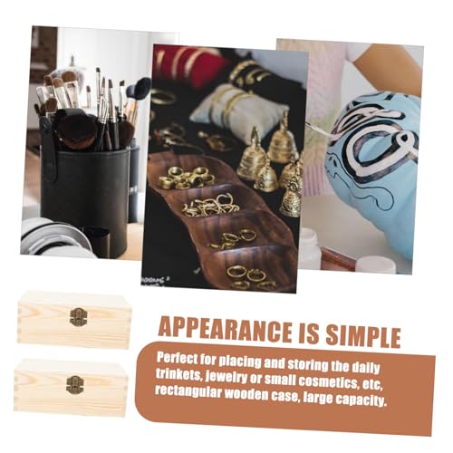 VILLCASE 2pcs Small Treasure Chest Unfinished Wood Crafts Unpainted Wooden Boxes Unfinished Wooden Craft Boxes Blank Wooden Boxes Portable Jewelry VILLCASE