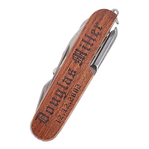 BULIHAN Personalized Pocket Knife, Custom Engraved wooden handle 8-Function Multi-Tool Pocket Knife, Gifts For Men, Dad, Husband, Brother BULIHAN