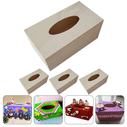 Tofficu Wooden Napkin Boxes Unfinished Wood Tissue Box Cover Handmade Tissue Dispenser blank Facial paper Box for DIY Crafts Art Project 4Pcs Tofficu