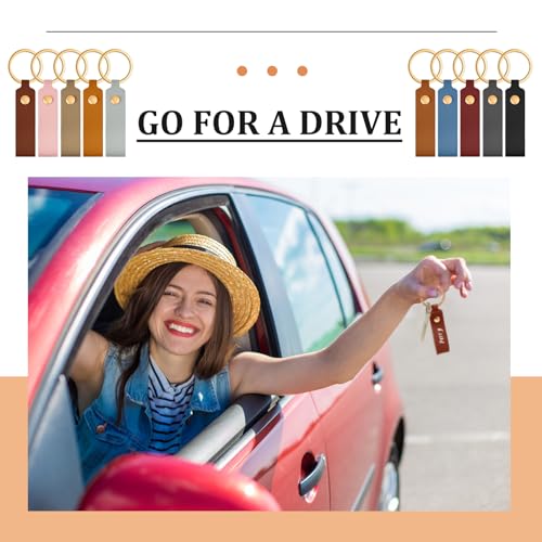 Wavyknot 200 Pack Personalized Leather Keychain Leather Kit PU Leather Keychain Blanks with Key Rings and Rivets Key Chain Blanks for DIY Craft Laser Wavyknot