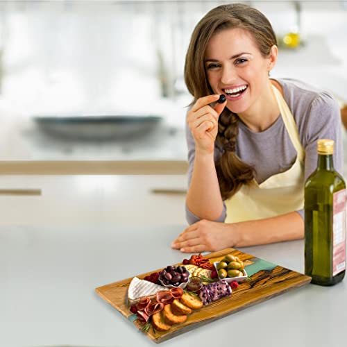 DESIGNIUM Handmade Olive Wood Cheese Board with Resin, Charcuterie Boards & Serving Tray, Wooden Epoxy Serving Board, Chopping and Cutting Board for Designium