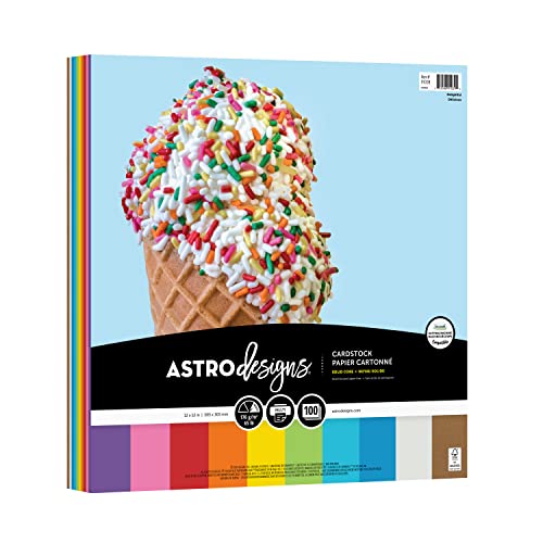 Astrodesigns Crafting Cardstock, 12" x 12", 65 lb/176 gsm, 10-Color Delightful Assortment, 100 Sheets (91039) Astrodesigns