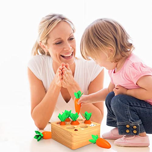 Montessori Toys for 1 Year Old, Wooden Toys Developmental Shape Sorting & Matching Puzzle Carrots Harvest Game, Birthday Gifts for Toddlers Babies Wdmiya