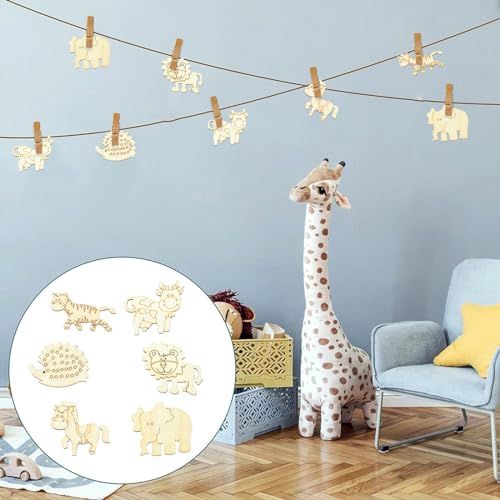 Stiesy 100 Pcs Unfinished Wooden Animal Cutouts Wood Cutout Blank Lion Elephant Shape Wooden Ornament for DIY Craft Supplies Party Decoration Stiesy