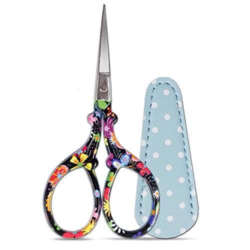Hisuper Sewing scissors sharp Embroidery Crafting Threading Scissors with Leather Scissors Cover for Needlework Craft Art Work Manual Handicraft DIY Hisuper