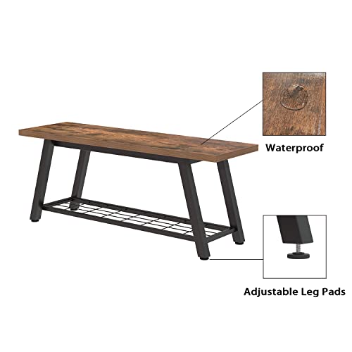 Oastreeful Storage Bench Industrial Rustic Wooden and Metal Entryway Shoe Boots Storage Rack Long Bench Seat for Hallway Bedroom Retro Brown Oastreeful