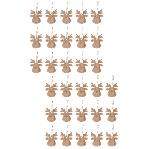 SEWACC 40Pcs Wooden Deer Head Christmas Ornaments Hanging Wooden Blank Reindeer Pendant DIY Unfinished Christmas Tree Hanging Slices with Ropes for SEWACC