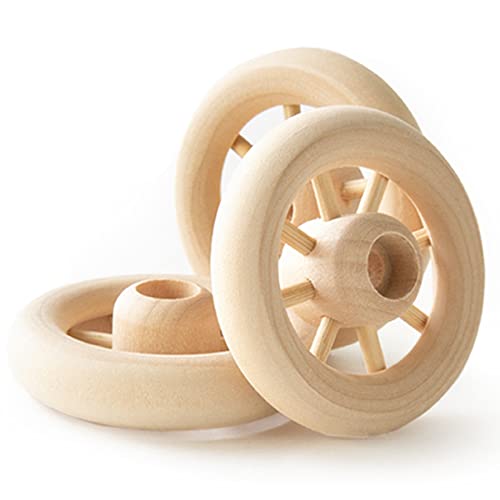 Pinehurst Crafts Wooden Spoked Toy Wheels, 2-Inch Diameter x 5/8-Inch Thick (Axles Included), Pack of 4 (SpokedWheels_2Inch_4pk) Pinehurst Crafts