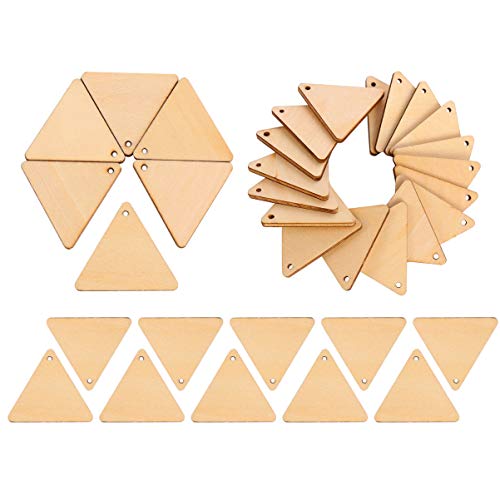 EXCEART 100pcs Wooden Cutouts for Crafts Triangle Wood Cutout Unfinished Painting Wooden Pieces Slices with Hole Pendant Ornaments 40mm EXCEART