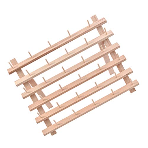 Exceart Thread Storage Rack 30 Spool Cone Foldable Wood Thread Rack Stand Embroidery Machine Holds DIY Bobbin Thread Organizer for Embroidery Craft EXCEART