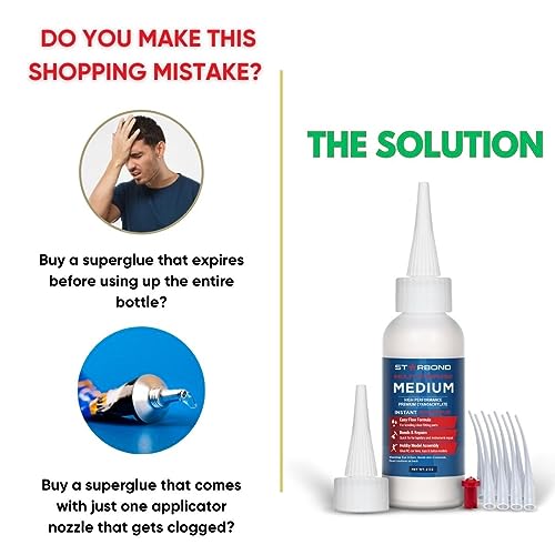 Starbond 2 oz. Medium CA Glue (Premium Cyanoacrylate Super Glue) for Quick Glue-ups, Woodworking, Woodturning, Hobby Models Starbond