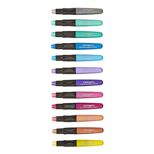 KINGART 581-12 Metallic GEL STICK Set, Artist Pigment Crayons, 12 Rich Metallic Colors, Water Soluble, Creamy, and Odorless, Use on Paper, Wood, KINGART