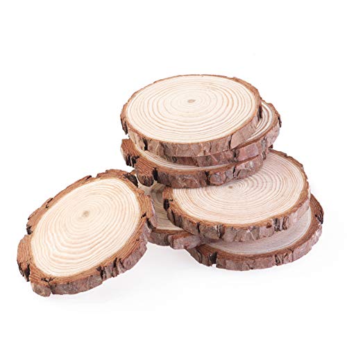 Ciieeo 5pcs Round Wooden Slices Unfinished Wood Discs for DIY Crafts Tree bark Wood Slices DIY Wood Mini Wooden Clips Wood Slices for Crafts with Ciieeo