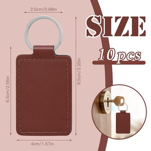 Tikjiua Rectangular Leather Key Fob Kit - 10 Pcs PU Leather Key Fobs with Rivets and Keychain Ring, Leather Keychains Holder for Keychain Making Tikjiua