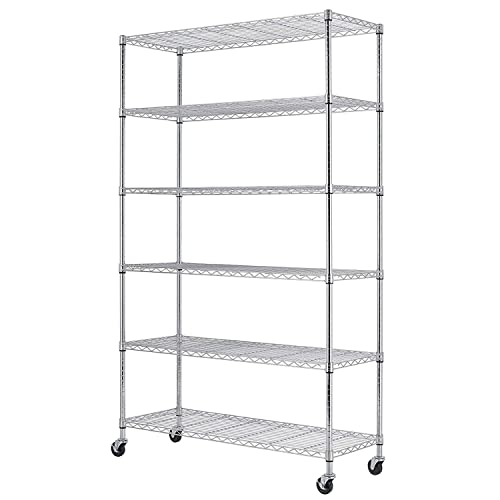 FDW 18x48x82 inch Wire Shelving Unit with Wheels Steel 6 Tier Heavy Duty Layer Rack Storage Metal Shelf Garage Organizer Wire Rack Shelving FDW