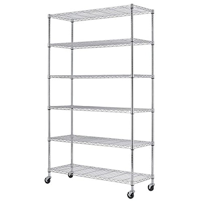 FDW 18x48x82 inch Wire Shelving Unit with Wheels Steel 6 Tier Heavy Duty Layer Rack Storage Metal Shelf Garage Organizer Wire Rack Shelving