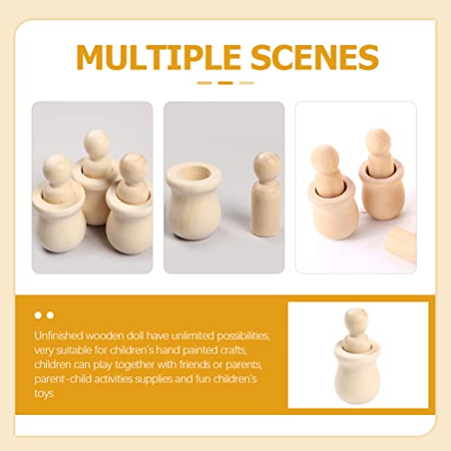 Kisangel 8pcs Hand Painted Ornaments Wooden Doll Bodiesd Wooden People pegs Blank peg Doll Unfinished Wooden Doll Peg Dolls with Cups Kid Toys DIY Kisangel