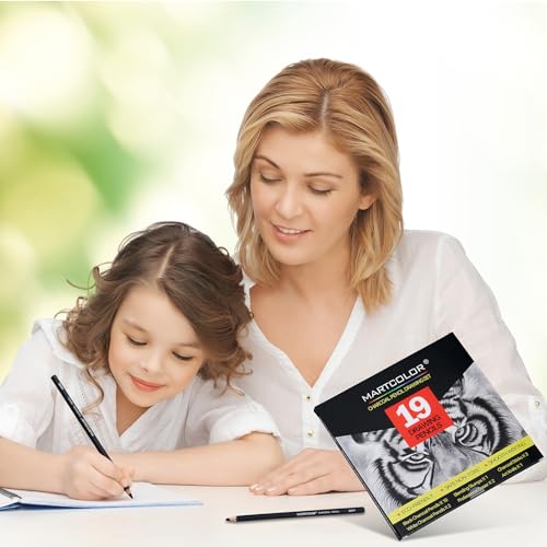 MARTCOLOR Charcoal Drawing Set, 19 Pieces, Black & White Charcoal Pencils for Drawing, Sketching, Shading, Blending, Artist Pencils for Beginners & MARTCOLOR