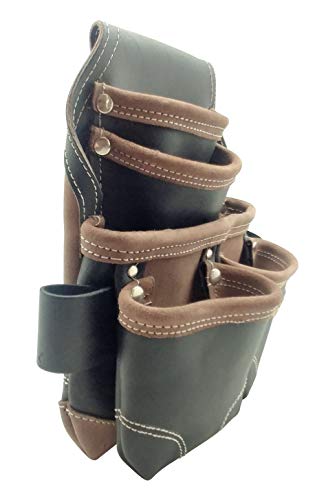 LEATHER GOLD Nail Pouch | Leather Tool Pouch 3150DP, 5 Pockets, Black, Oil-Tanned Leather, Heavy Duty Carpenter Tool Belt with Reinforced Seams and 2 Leather Gold