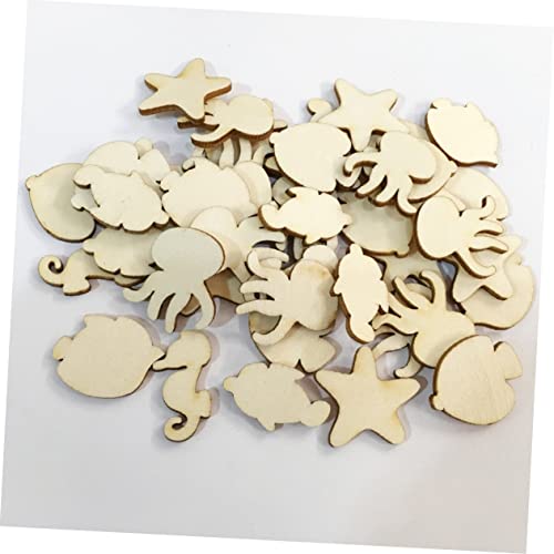 Garneck 50pcs Pieces Crafts for Kids Blank Wooden Animals Wood Octopus Ocean Animals Wood Cutouts Unfinished Wood Cutouts Hangers to Decorate Wooden Garneck