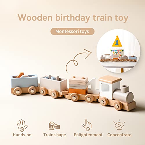 ibwaae Wooden Train Set for Baby Gift Toys with Numbers and Blocks Train Toy 12 PCS for Toddler Boys and Girls 1 2 3 4 5 Brithday Gift ibwaae