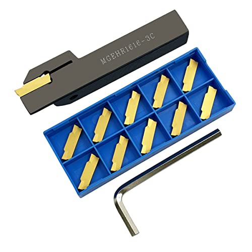 ASZLBYM Lathe Grooving Tool Holder Grooving Cut-Off Tool Holder MGEHR1616-3 With 11pcs MGMN300-M Indexable Carbide Grooving Inserts ASZLBYM