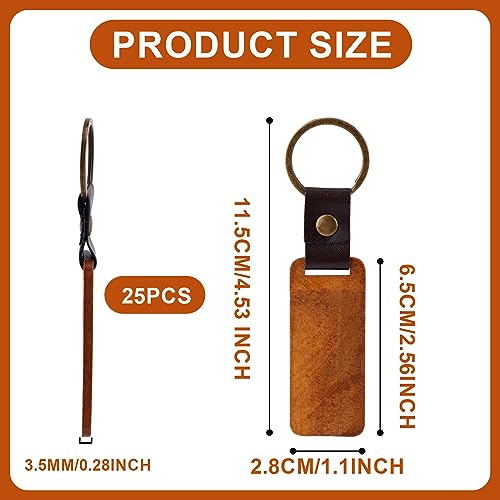 25pcs Leather Wood Keychain Blank, Wooden Keychain Blanks with Leather NQEUEPN