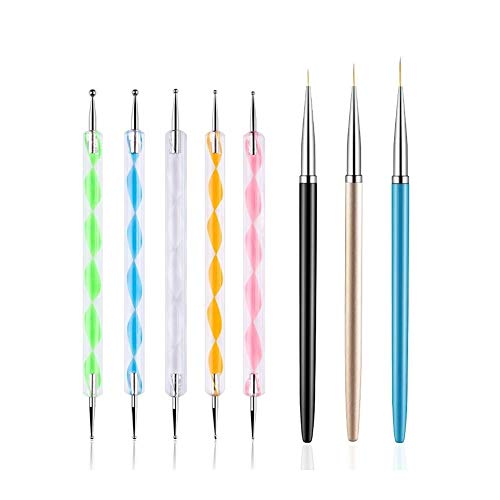 FULINJOY 5PCS Dotting Pens with 3 PCS Nail Painting Brushes, Nail Art Design Tools FULINJOY