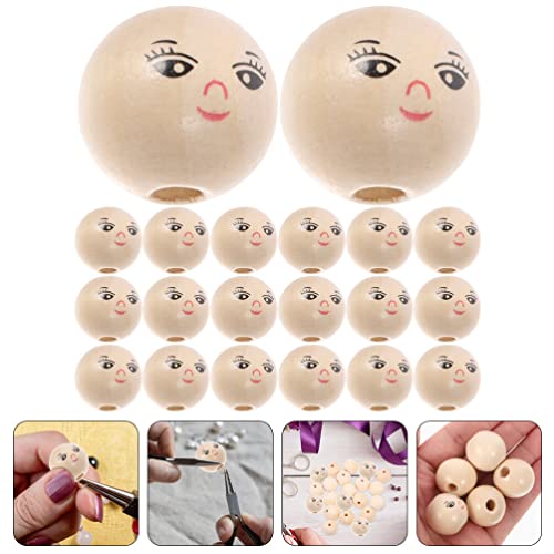 VOSAREA 50pcs Wooden Beads Smile Face Wood Beads Ball Wood Beads Spacer Beads with Hole for DIY Jewelry Bracelet Necklace Craft Making (18MM) VOSAREA