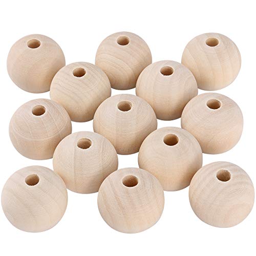 HAKZEON 25mm 300 PCS Natural Wooden Beads for Crafts, Round Spacer Unfinished Loose Wood Beads Set for Assorted Jewellery Making, Garland, Home HAKZEON