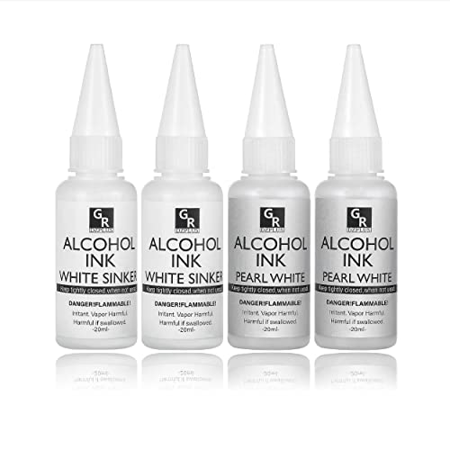 White &Pearl Alcohol Ink Set- 4 Colors for Resin Art | 2x20ml Pearl White | 2x20ml Sinking White Alcohol Based Ink GR DZPLUS