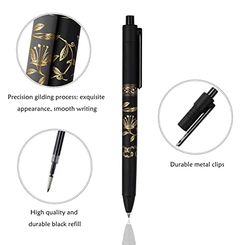 MiSiBao 0.7mm Black Ink Gel pen Refillable & Retractable Gel Ink Rolling Ball Pens Gilding process pattern gel pen (9-pack) MiSiBao