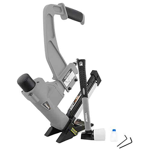 NuMax SFL618 Pneumatic 3-in-1 15.5-Gauge and 16-Gauge 2" Flooring Nailer / Stapler with Flooring Mallet and Interchangeable Base Plates, Grey NuMax