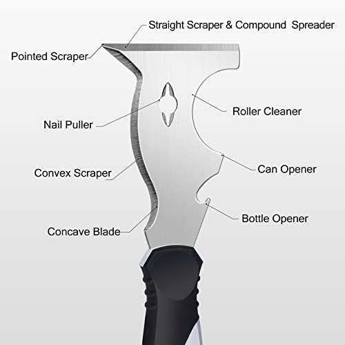 Mister Rui-Putty Knife, Paint Scraper 10 in 1 Putty Knife Multi-Use Painters Tool, Taping Knife, Paint Scraper Tool for Wood, Metal Scraper with Mister Rui