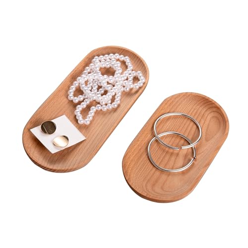 Eiyye Mini Serving Tray Small Wooden Plate Oval Wood Tray, Set of 2 Wooden Snack Tray Dessert Tableware Decorative Tray for Jewellery Key Coin Eiyye