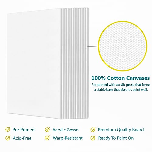 KEFF Canvases for Painting - 9x12 12 Pack Art Paint Canvas Panels Set Boards - 100% Cotton Primed Painting Supplies for Acrylic, Oil, Tempera & KEFF