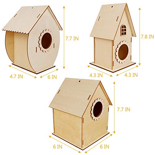 Glintoper Art Craft Wood Toys for Kids, 4 Pack DIY Bird House Kit Painting Puzzle DIY Wooden Assembly, Build and Paint Birdhouse, Include Paints & Glintoper
