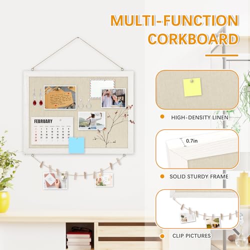 DOLLAR BOSS Bulletin Boards with Linen 1-Pack 16''X 12'' Double-Sided Cork Board for Walls Wood Framed Bulletin Boards, Small Pin Board for Home DOLLAR BOSS