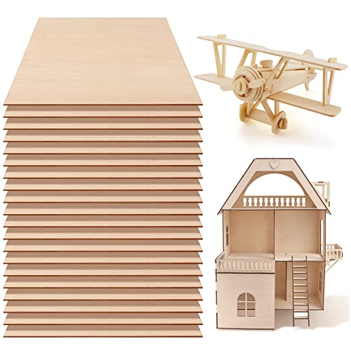 Fabbay 20 Pieces Basswood Sheets Thin Wood Sheets Craft Wood Board Unfinished Plywood for Craft DIY Wooden Plate Model Wooden House Aircraft Ship Fabbay