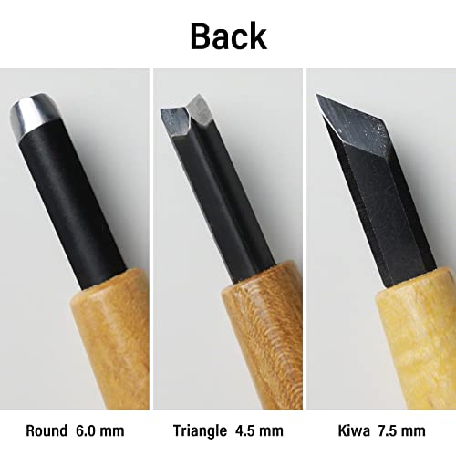 Wazakura 3PCS Bonsai Chisel Kit with Round Gouge, Single Bevel Skewed and V-Parting Tool, Hand Carving Tool Set for Jin Shari Making, Woodworking Wazakura