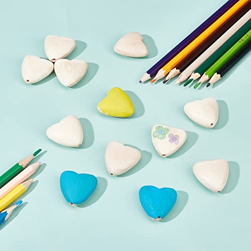 OLYCRAFT 20pcs Natural Wood Heart Beads 30mm Cherry Wooden Beads with 2mm Hole Unfinished Wood Beads Heart Shape Loose Wooden Beads for Crafts DIY OLYCRAFT