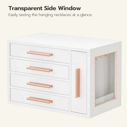 HOOBRO Jewelry Box for Women, Wooden Jewelry Organizer with Transparent Window, 4-Layer Jewelry Organizer Box, Jewelry Holder Organizer for Earrings, HOOBRO