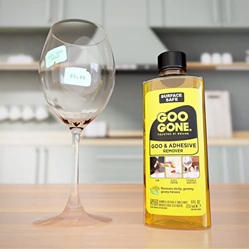 Goo Gone Adhesive Remover - 8 Ounce - Surface Safe Adhesive Remover Safely Removes Stickers Labels Decals Residue Tape Chewing Gum Grease Tar Goo Gone