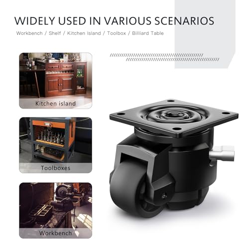 ANDUTEES 4 Pack Leveling Casters, Adjustable Heavy Duty Casters Set of 4, Swivel Plate Industrial Retractable Caster Wheels for Workbench,Machine, ANDUTEES