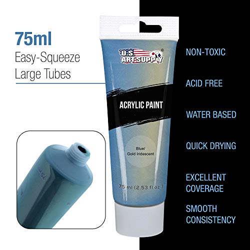 U.S. Art Supply Professional 12 Color Set of Iridescent Acrylic Paint, Large 75ml Tubes - Luminescent Special Effect Chameleon Color-Shifting Pearl U.S. Art Supply