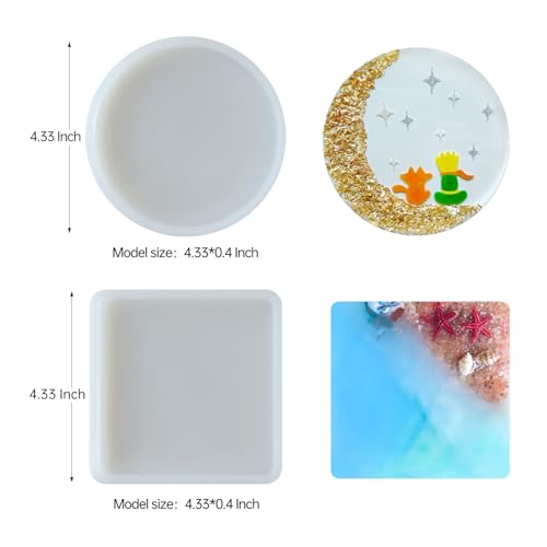 Midnadiy 8 Pcs Thickened Resin Coaster Molds - Large Round Square Silicone Coaster Molds for Epoxy Resin, DIY Crafts, Home Decor, Gifts - Durable and Midnadiy