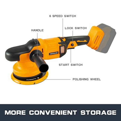 Orbital Polisher for Dewalt 20V Battery, 6inch 150mm Brushless Cordless Design Buffer Car Waxer with 6 speeds 750-6800RPM, 13PCS Polishing Nichilas