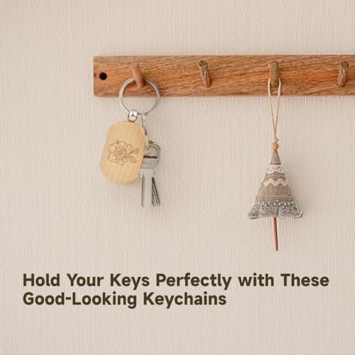 70 PCS Wooden Keychains, Engraving Blanks Wooden Blank Keychains, Wood Key Chain Bulk, Wooden Key Ring Key Tag for DIY Gift Crafts Homaisson