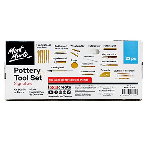 Mont Marte Pottery Tool Set Signature 23pc, Clay Sculpting Tool Kit, 23 Assorted Tools to Cut, Carve, Sculpt and Shape Air Dry, Polymer or Pottery, MONT MARTE