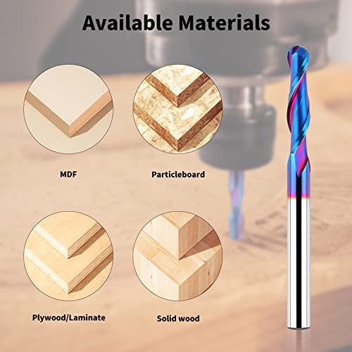 EANOSIC Carbide Ball Nose CNC Router Bit 1/4" Shank, Extra Long 3" Spiral Ball Nose End Mill Wood Milling Tool with Blue Nano NACO Coating EANOSIC